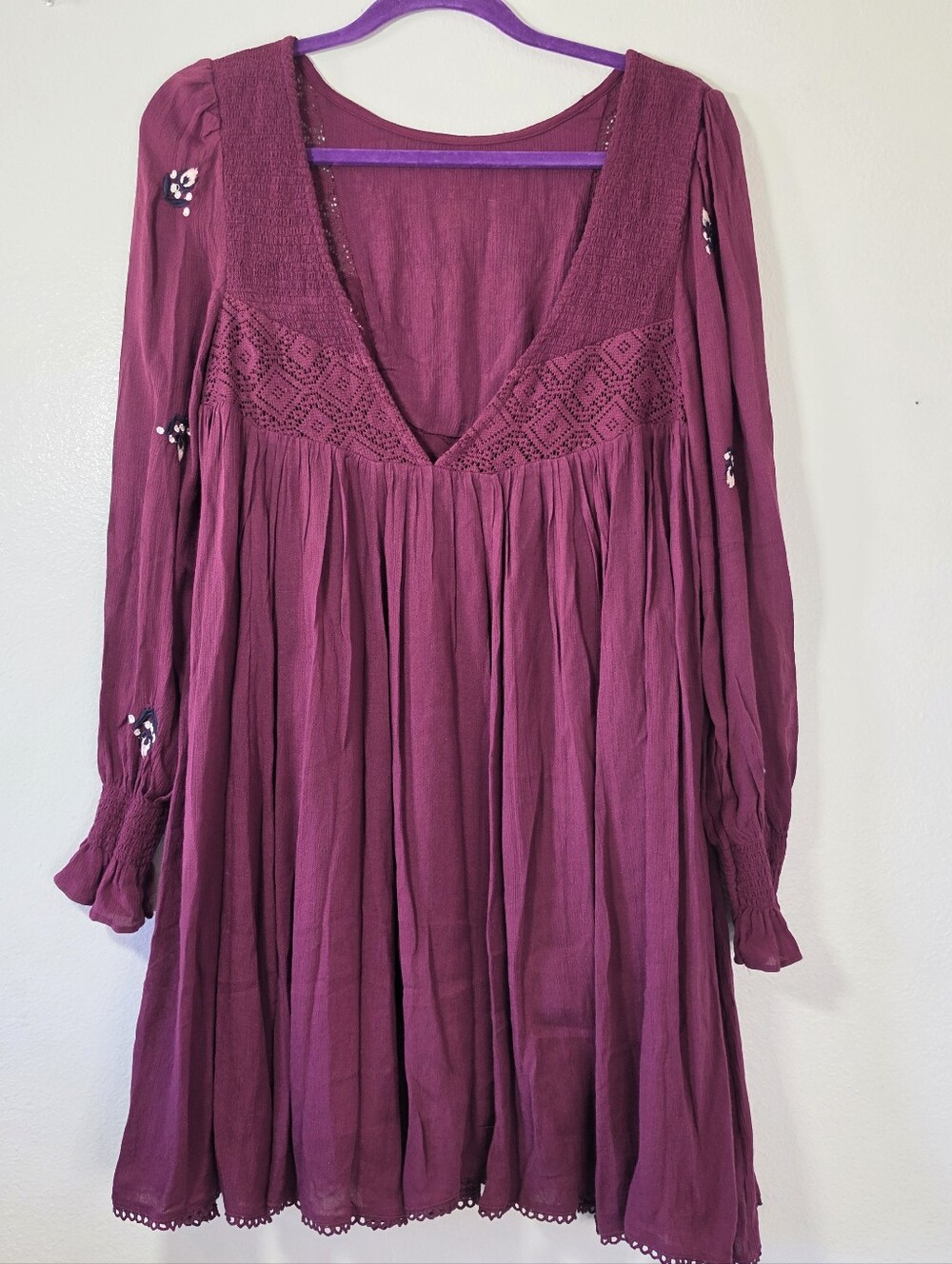 Free People Womens Mohave Embroidered Daytime Mini Dress Purple S - Picture 3 of 7